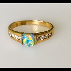 SOLD**14k Black Boulder Opal Diamond Ring 2.5g